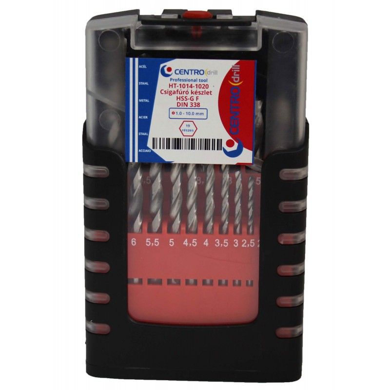 Csigafúró készlet 19r. 1-10 mm HSS-G F MŰA dobozban Centrodrill