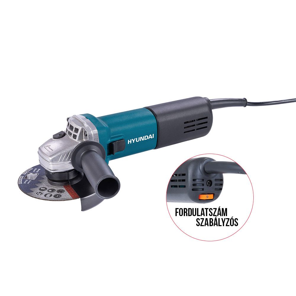 Hyundai sarokcsiszoló fordulatszám szabályzóval 125mm 1050W Hyundai sarokcsiszoló fordulatszám szabályzóval 125mm 1050W