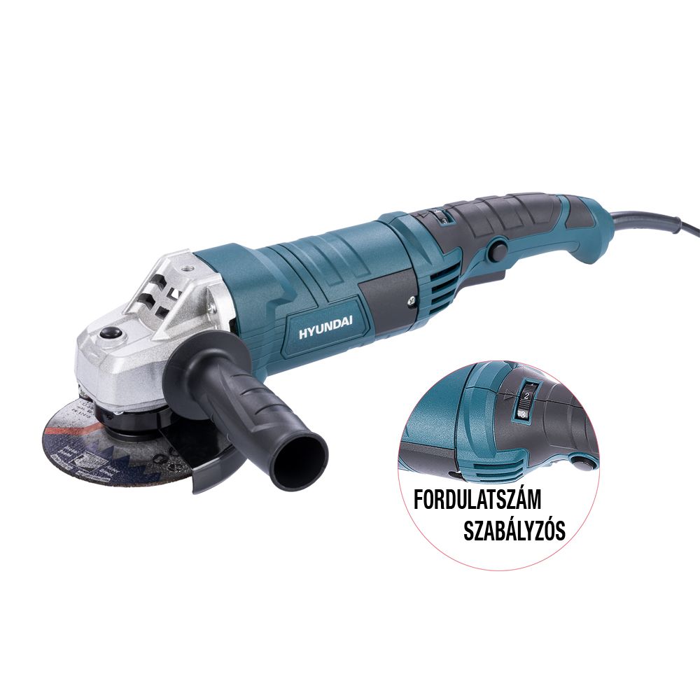 Hyundai sarokcsiszoló fordulatszám szabályzóval 125mm 1200W Hyundai sarokcsiszoló fordulatszám szabályzóval 125mm 1200W