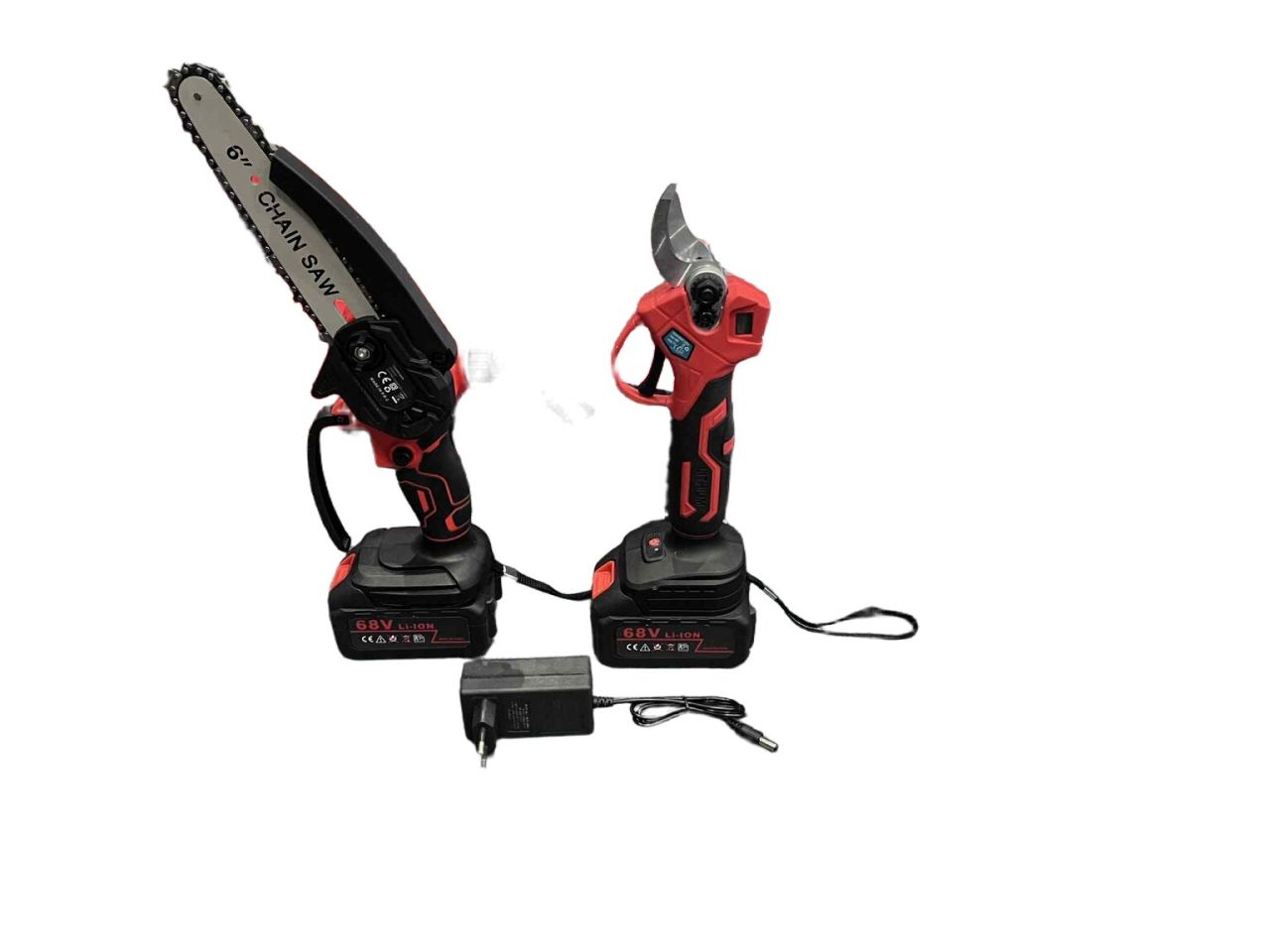 Akkus magassági ágvágó szett metsző ollóval és mini láncfűrésszel 2db akku + töltő